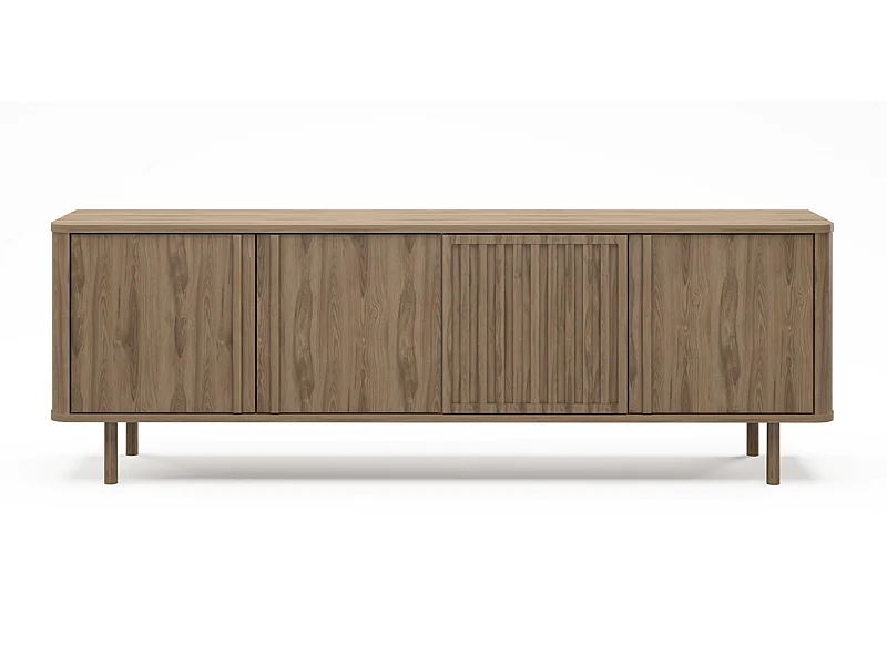 Meuble TV, meuble de salon avec 4 portes aspect bois coloris chêne - Longueur 180 x Profondeur 35 x Hauteur 60,50 cm