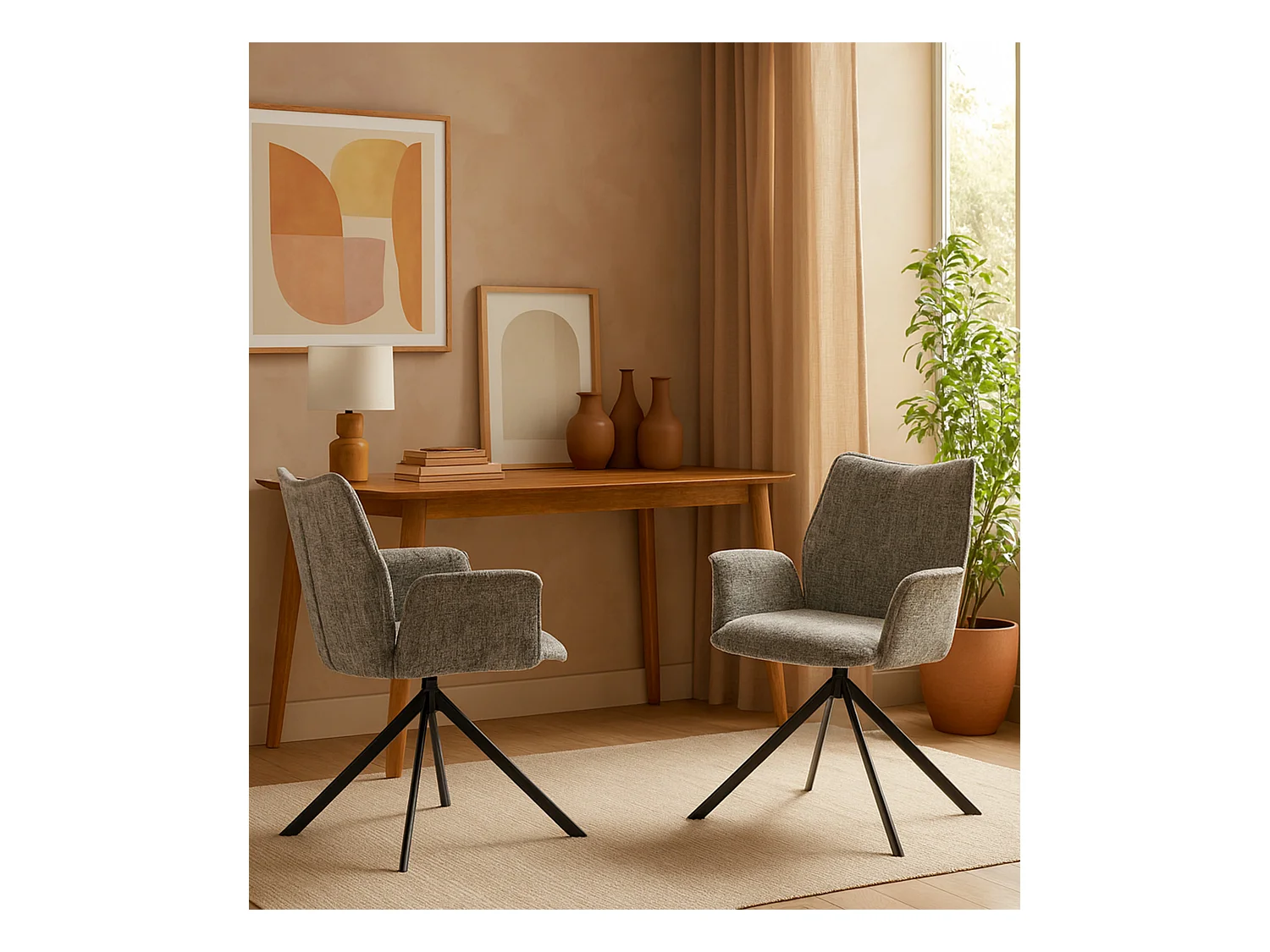 Pack de 2 sillas de comedor u oficina de 93x63x62 cm giratorias de tela en musgo Andrea