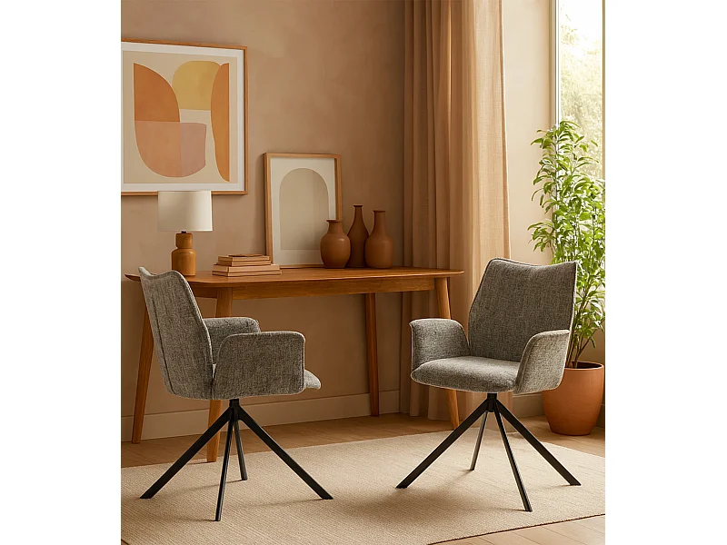 Pack de 2 sillas de comedor u oficina de 93x63x62 cm giratorias de tela en musgo Andrea