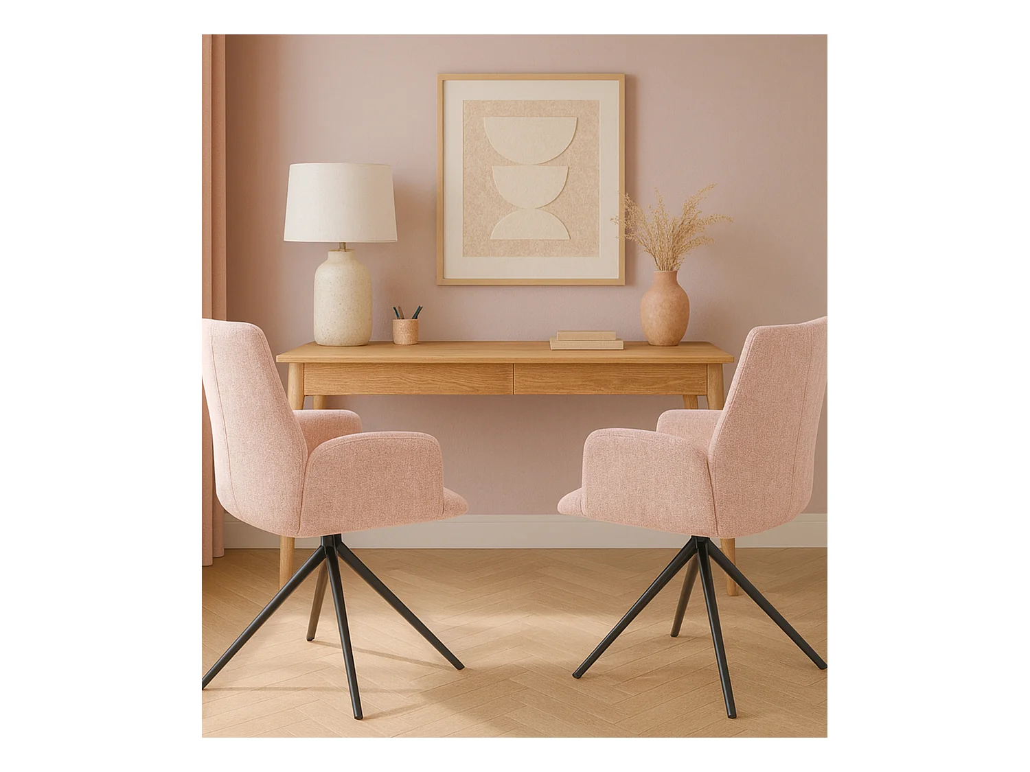 Pack de 2 sillas de comedor u oficina de 93x63x62 cm giratorias de tela en rosa Andrea