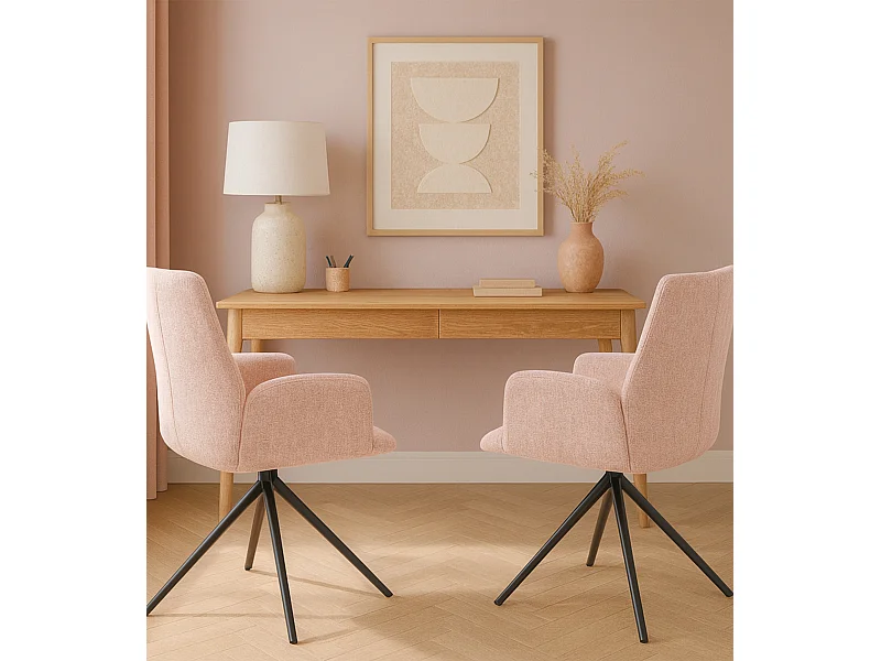 Pack de 2 sillas de comedor u oficina de 93x63x62 cm giratorias de tela en rosa Andrea