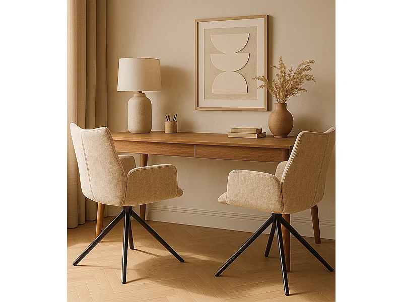 Pack de 2 sillas de comedor u oficina de 93x63x62 cm giratorias de tela en beige Andrea