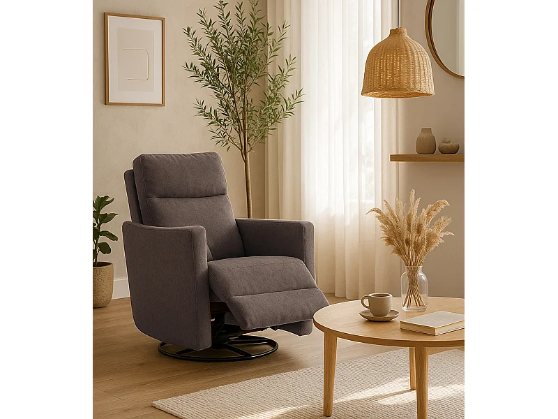 Sillón relax de 102x91x97 cm con sistema de apertura con palanca de tela en marrón May