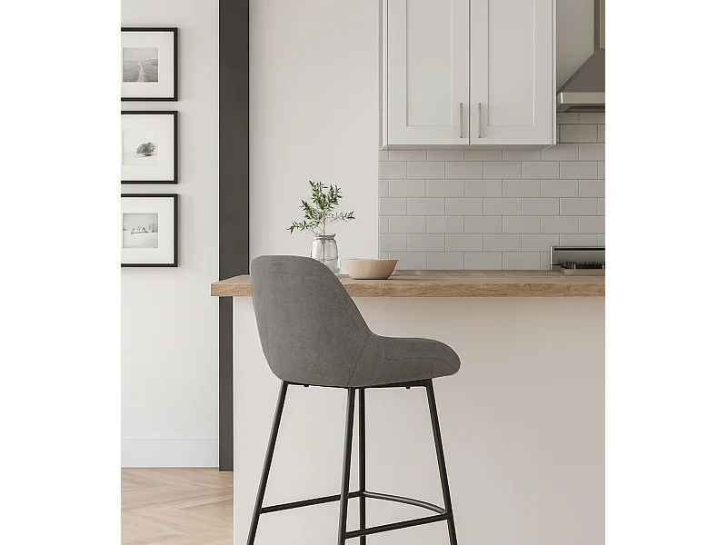 Pack de 2 taburetes para barra de 100x49x52 cm con respaldo de tela en color gris Caspi