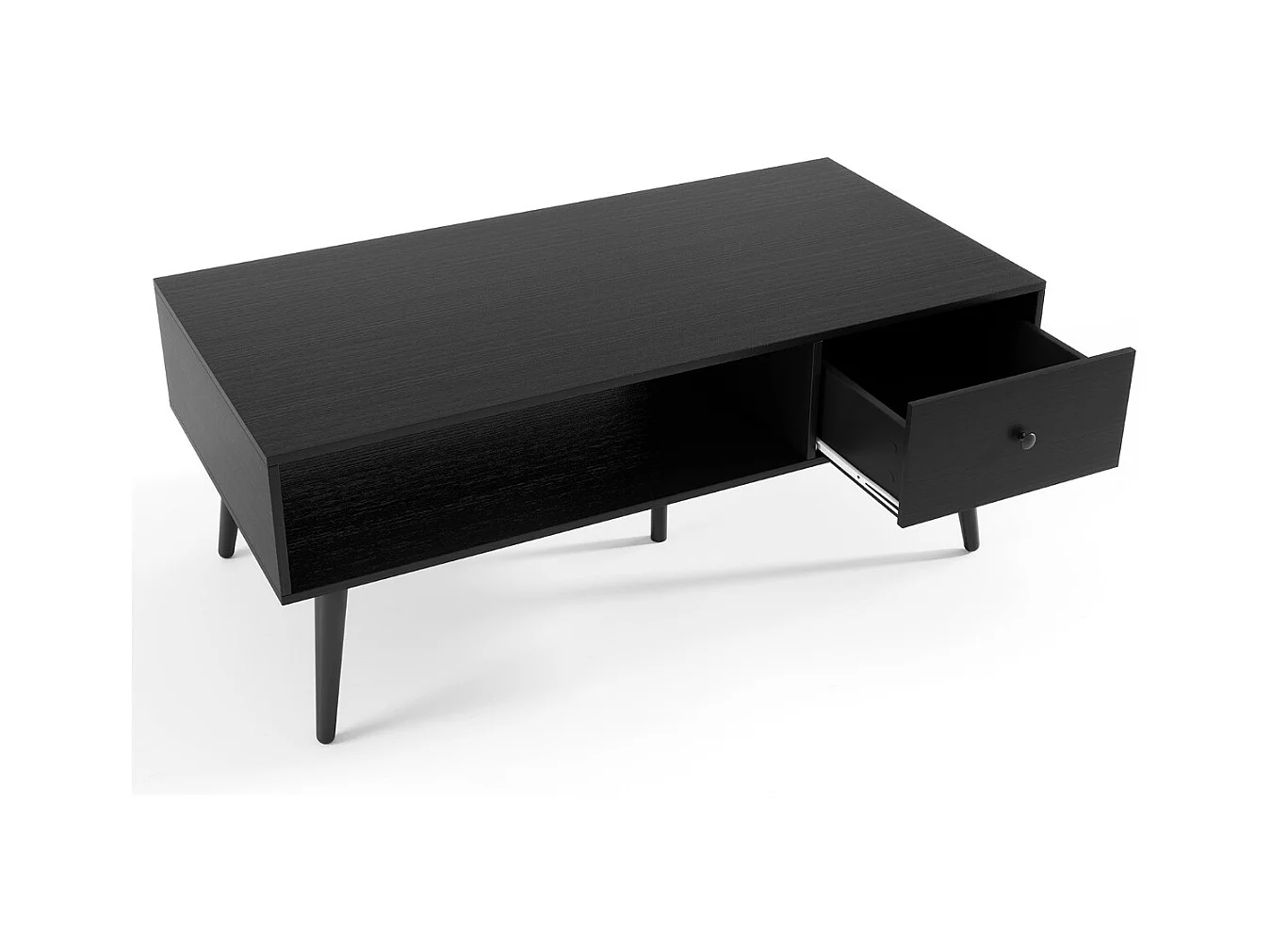 Tavolino moderno mid-century con 1 cassetto e mensola, Tavolino da caffè per salone e reception Nero