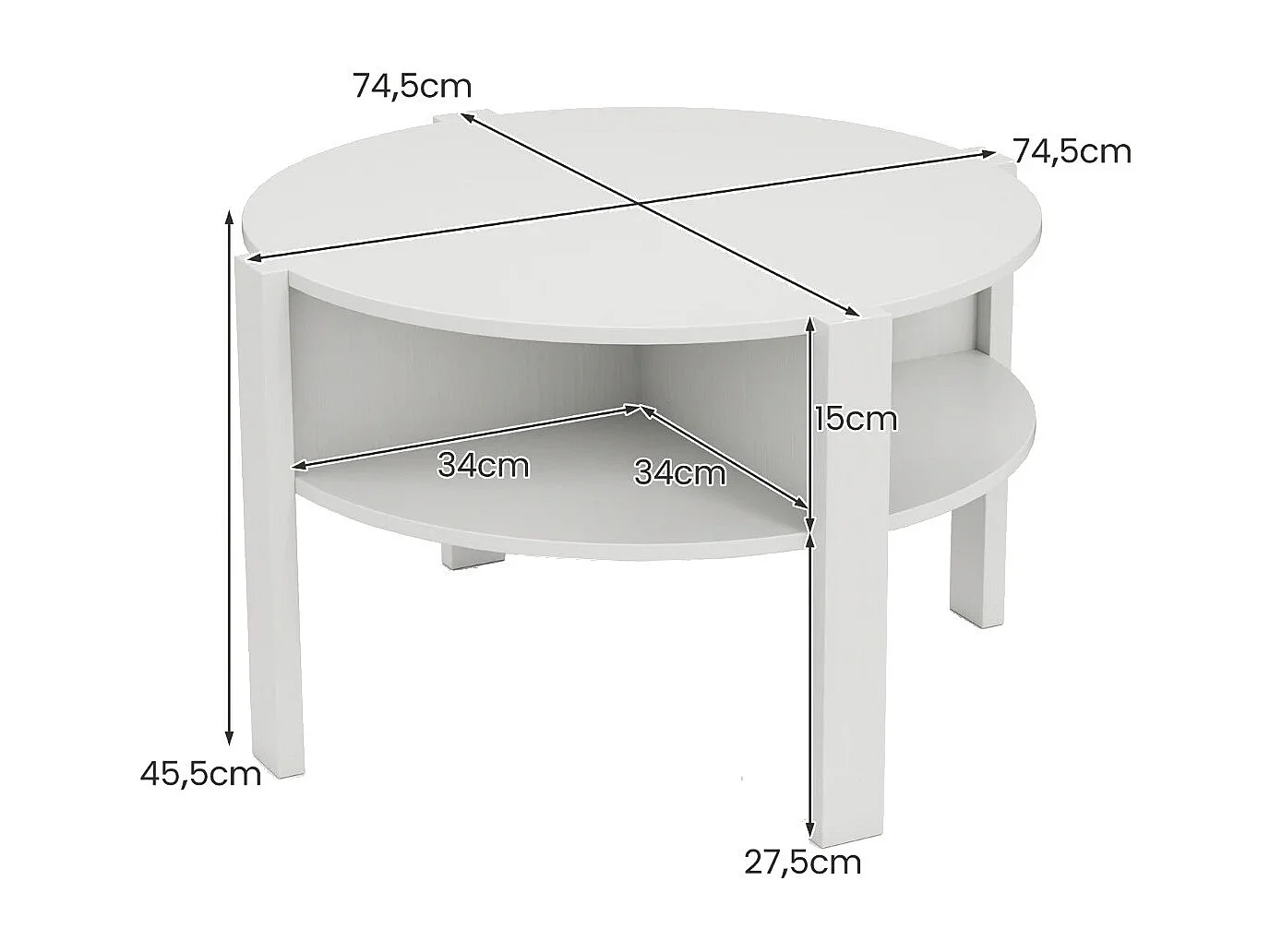 Tavolino rotondo con vano portaoggetti Tavolo da salotto in legno con 4 ripiani Tavolino bianco