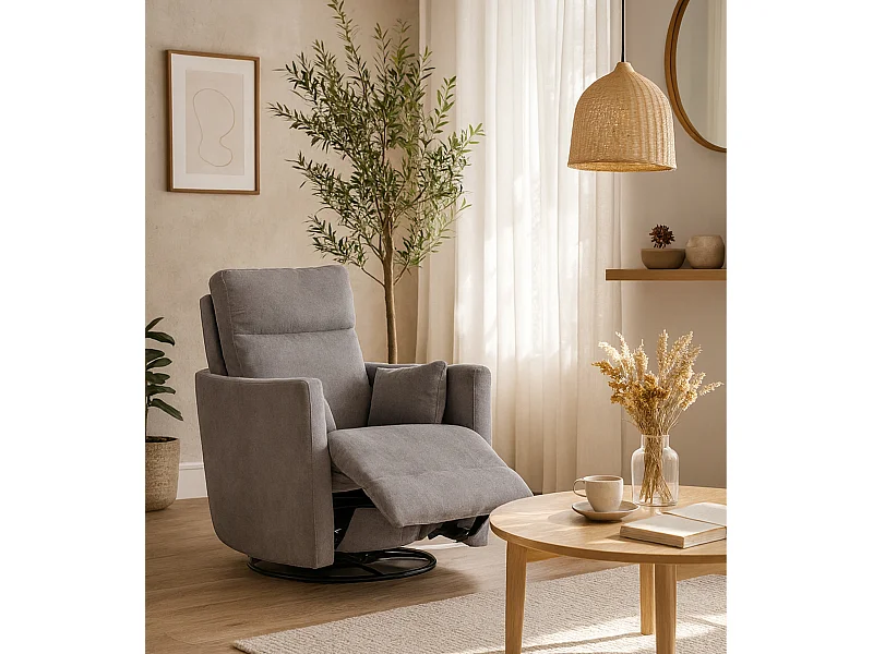 Sillón relax de 102x91x97 cm con sistema de apertura con palanca de tela en gris May