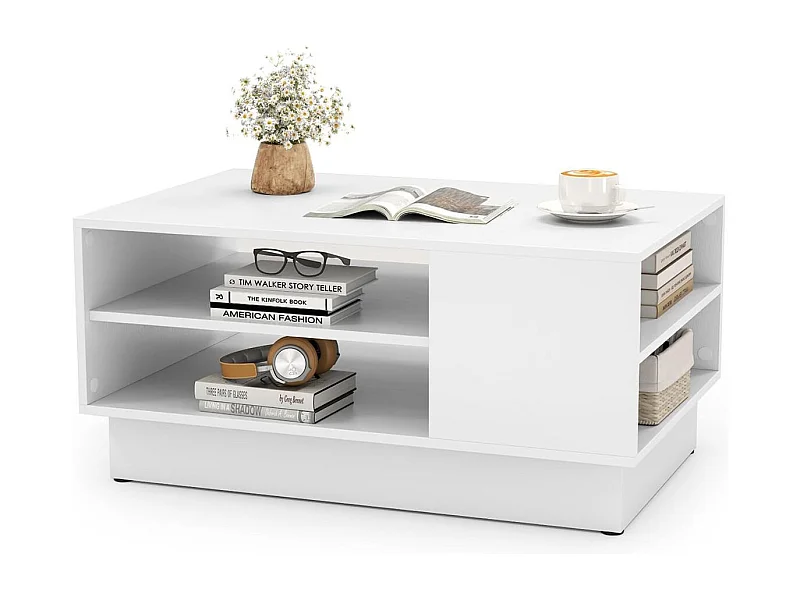 Table Basse Multifonctionnelle Style Moderne Tabled'Appoint Rectangulaire avec 2 Étagères de Rangement Ouvertes 86 x 56 x 41cm Blanc