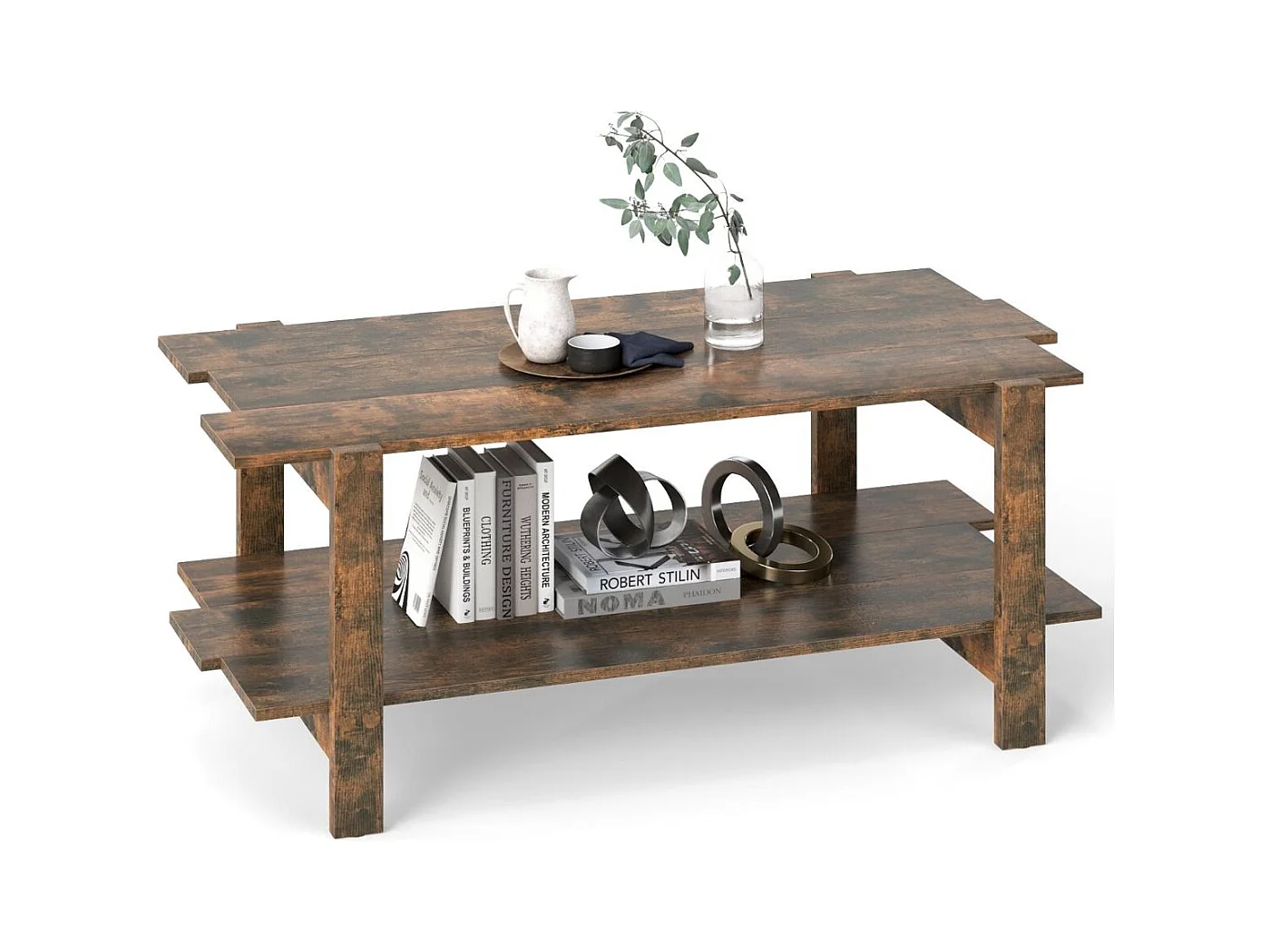 Tavolo rettangolare per cocktail da salotto, Tavolo centrale in legno con mensola di stoccaggio Nocce