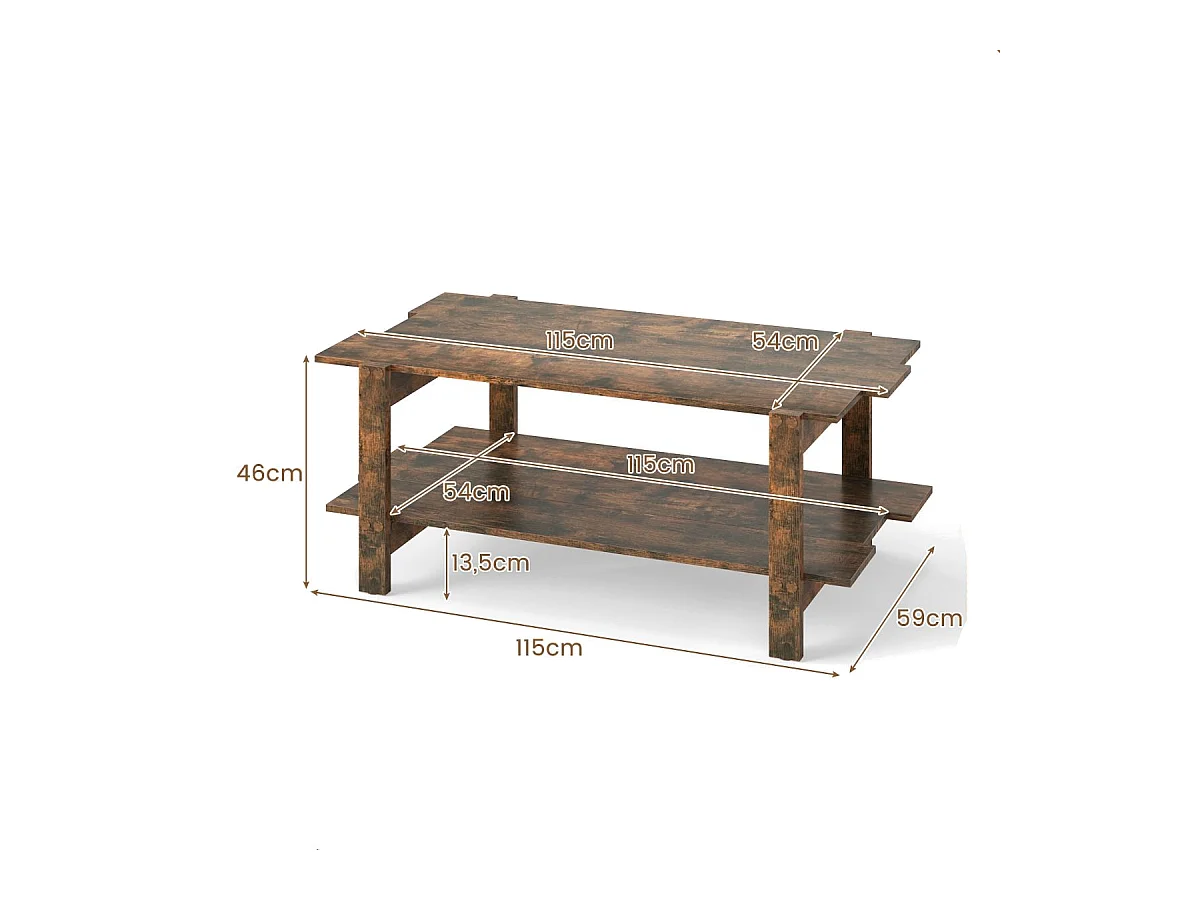 Tavolo rettangolare per cocktail da salotto, Tavolo centrale in legno con mensola di stoccaggio Nocce