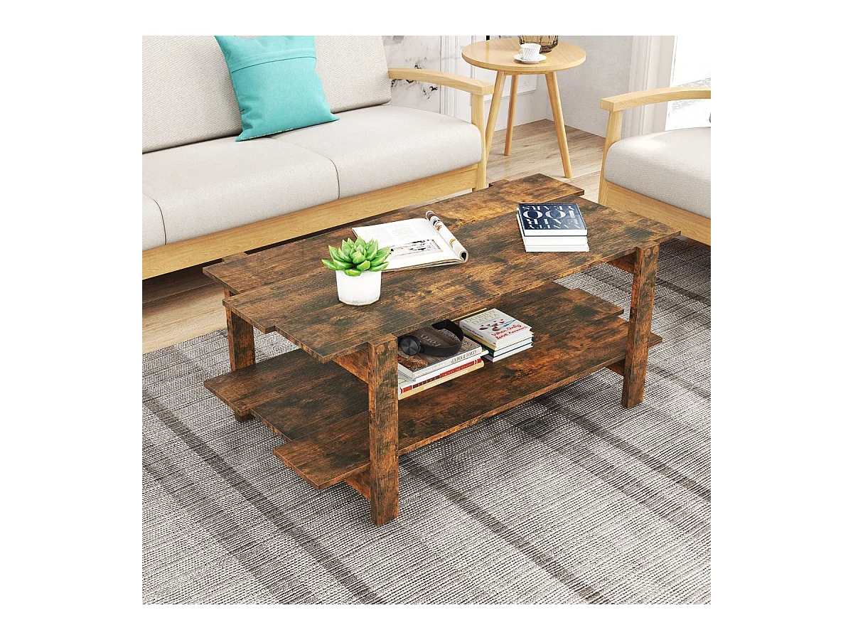 Tavolo rettangolare per cocktail da salotto, Tavolo centrale in legno con mensola di stoccaggio Nocce