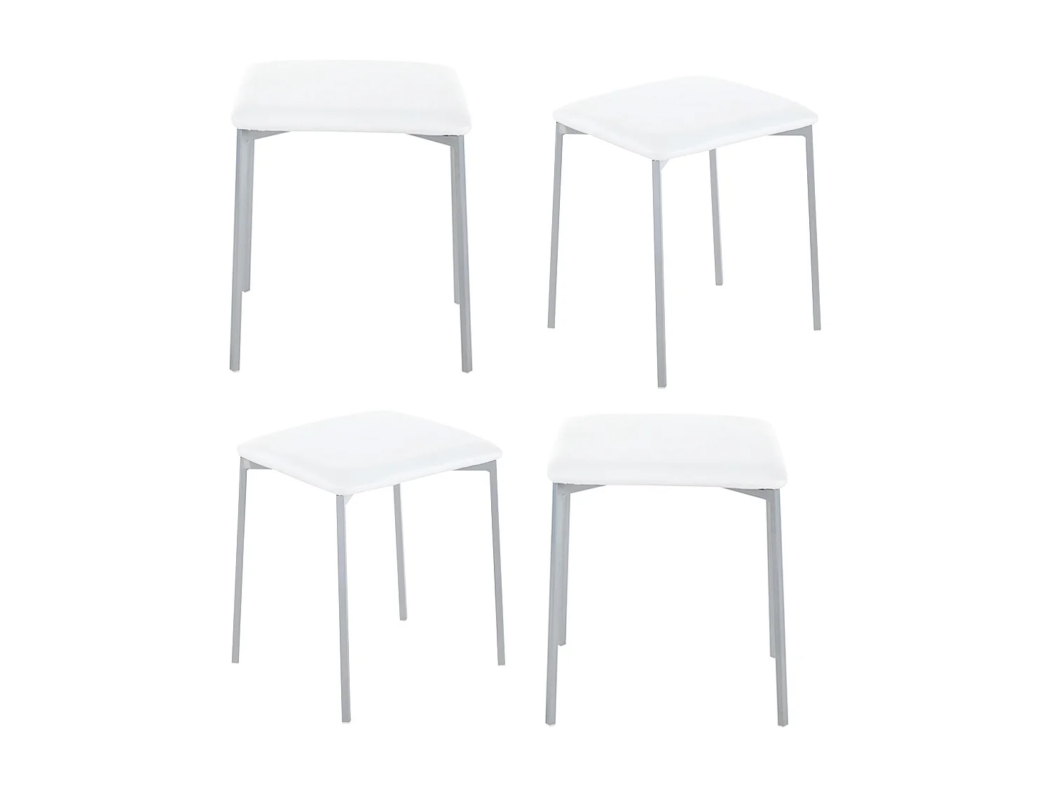 Pack de 4 taburetes bajos de 47x35x35 cm con asiento de PVC acolchado en color blanco Inya