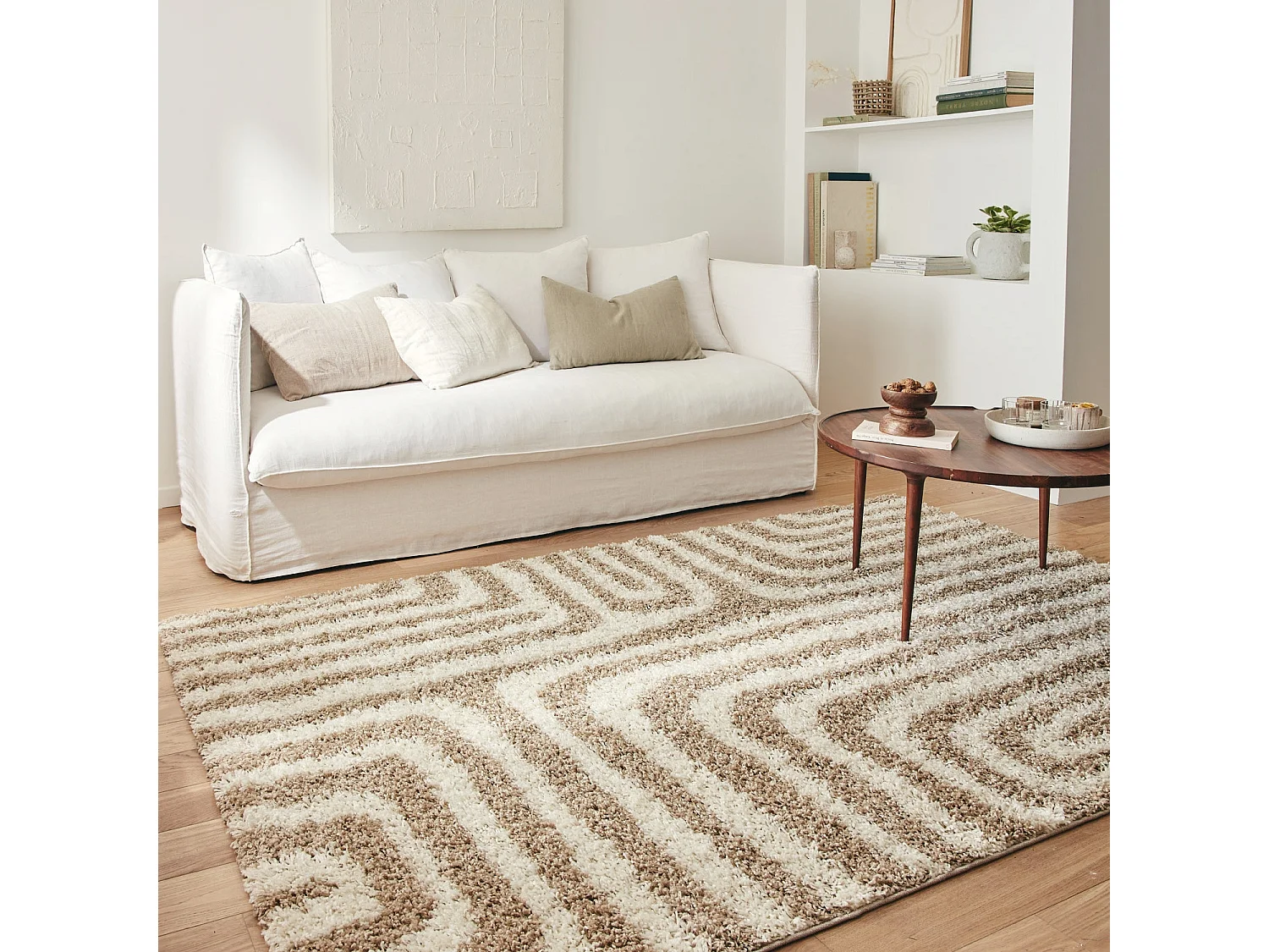 Alfombra interior shaggy motivos geométricos beige