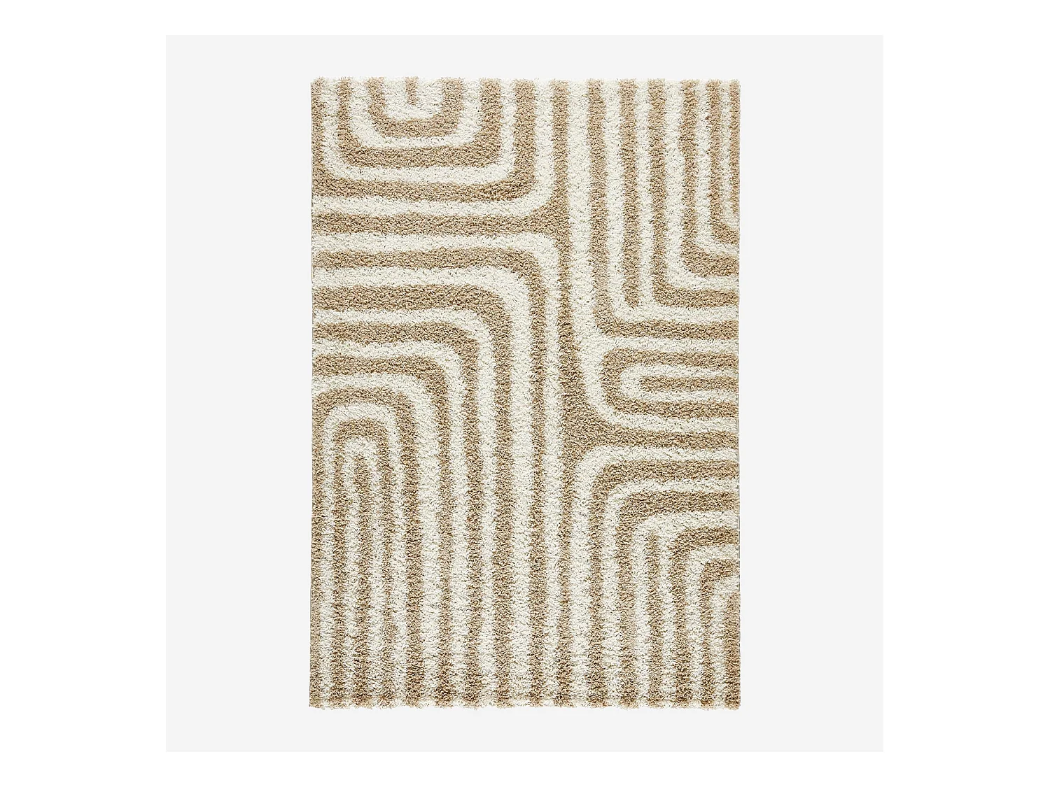 Tapis intérieur shaggy motifs géométriques rectangulaires beige 120 x 160 cm - Queensy