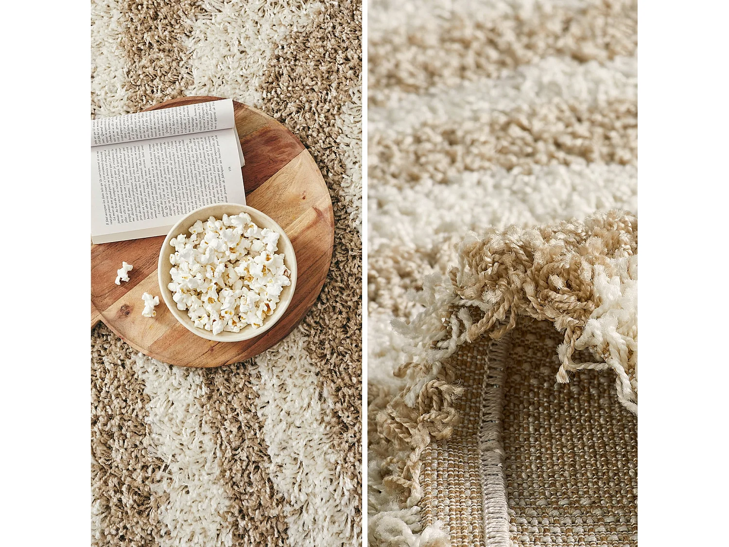 Tapis intérieur shaggy motifs géométriques rectangulaires beige 120 x 160 cm - Queensy