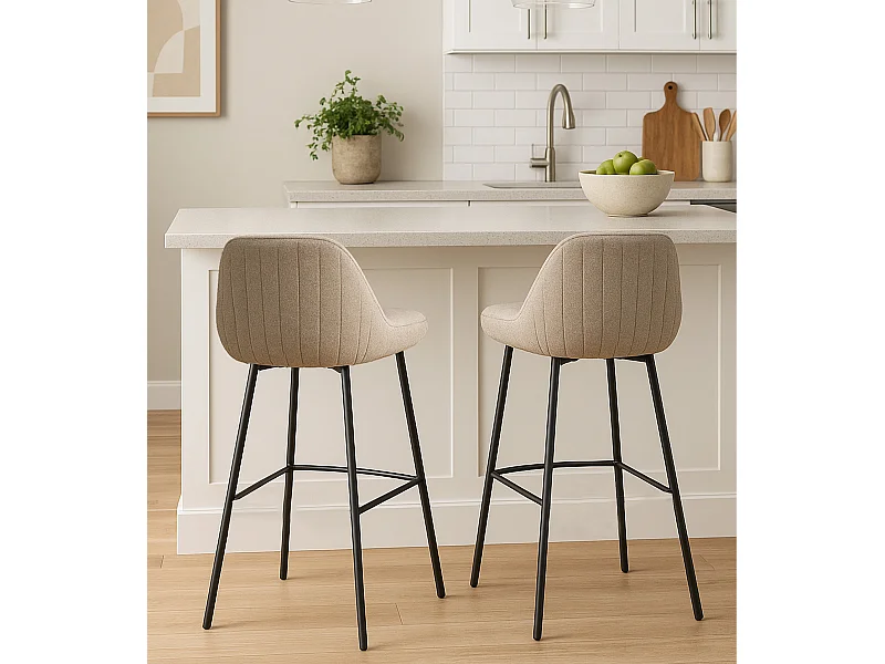Pack de 2 taburetes para barra de 100x49x52 cm con respaldo de tela en color beige Caspi