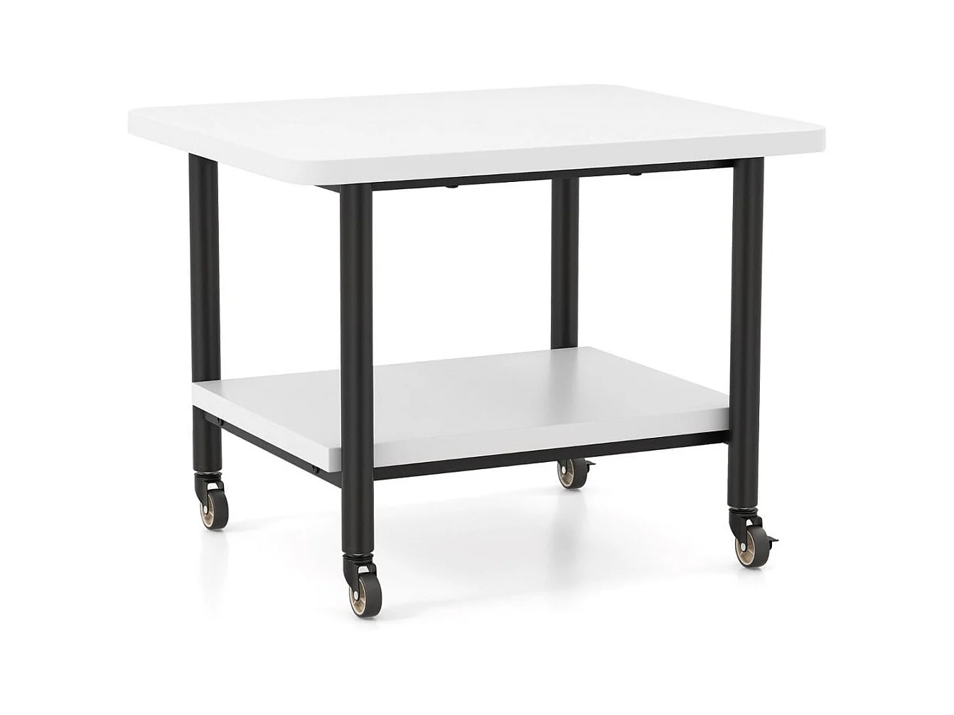 Support d'Imprimante à 2 Niveaux Meuble Imprimante avec 4 Roues et Étagère de Rangement pour Dossier Organisateur de Stockage Blanc