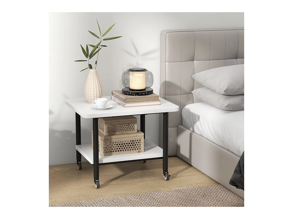 Support d'Imprimante à 2 Niveaux Meuble Imprimante avec 4 Roues et Étagère de Rangement pour Dossier Organisateur de Stockage Blanc