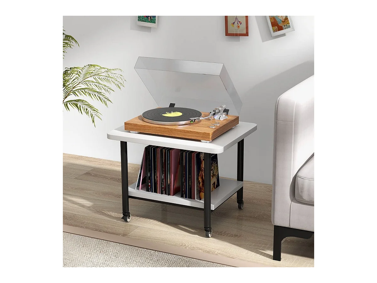 Support d'Imprimante à 2 Niveaux Meuble Imprimante avec 4 Roues et Étagère de Rangement pour Dossier Organisateur de Stockage Blanc