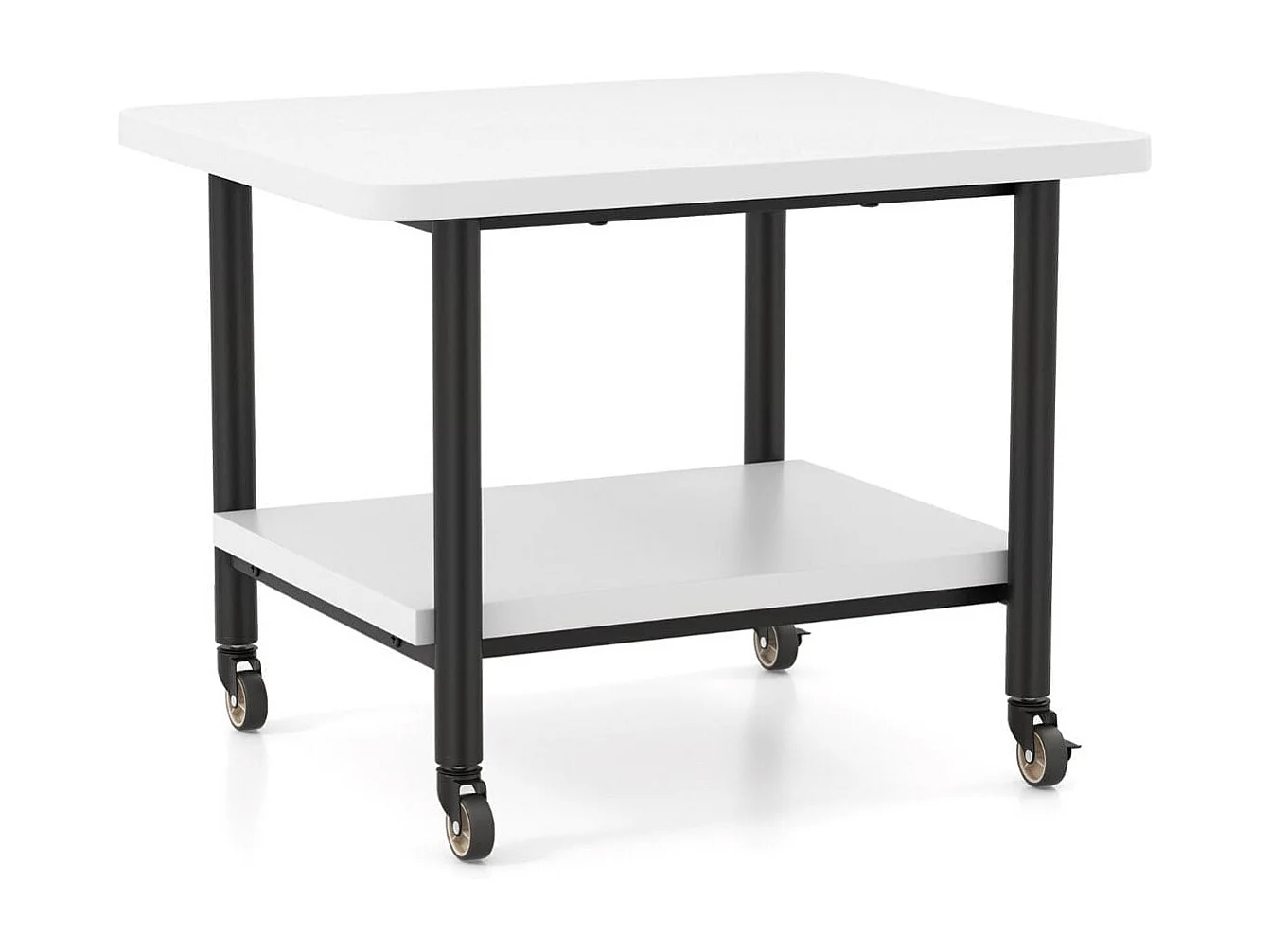 Support d'Imprimante à 2 Niveaux Meuble Imprimante avec 4 Roues et Étagère de Rangement pour Dossier Organisateur de Stockage Blanc