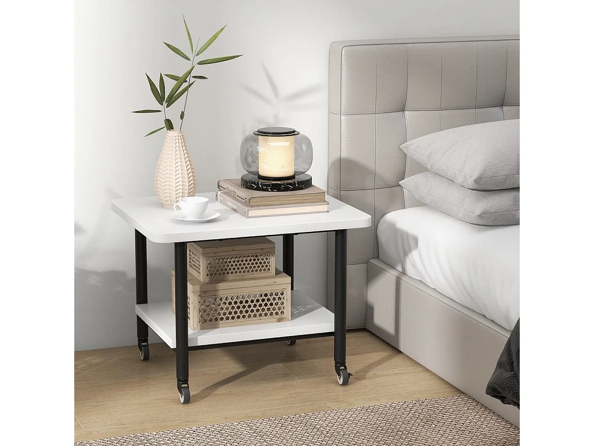 Support d'Imprimante à 2 Niveaux Meuble Imprimante avec 4 Roues et Étagère de Rangement pour Dossier Organisateur de Stockage Blanc