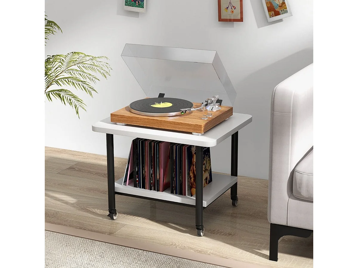 Support d'Imprimante à 2 Niveaux Meuble Imprimante avec 4 Roues et Étagère de Rangement pour Dossier Organisateur de Stockage Blanc