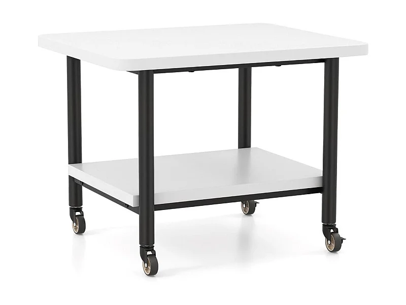 Druckertisch mit 2 Ebenen & Feststellbaren Rädern Druckerständer Druckerwagen Weiß