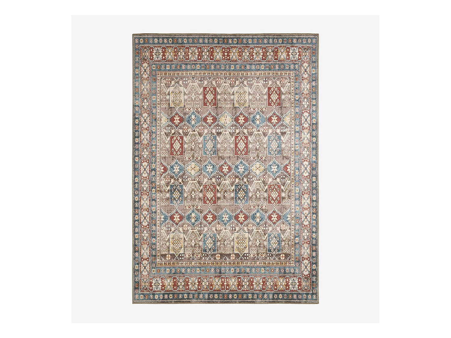 Tapis intérieur motif oriental / persan rouge. marron et bleu 200 x 290 cm - Tomo
