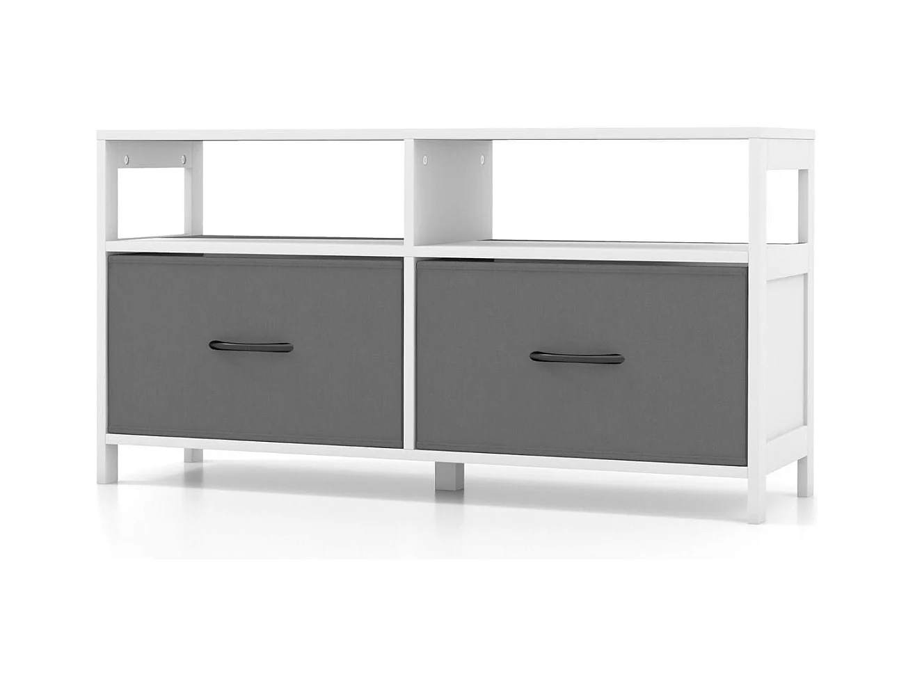 Cassettiera in tessuto con 2 cassetti e 2 ripiani aperti, Unità organizzatrice di stoccaggio per la casa Bianco