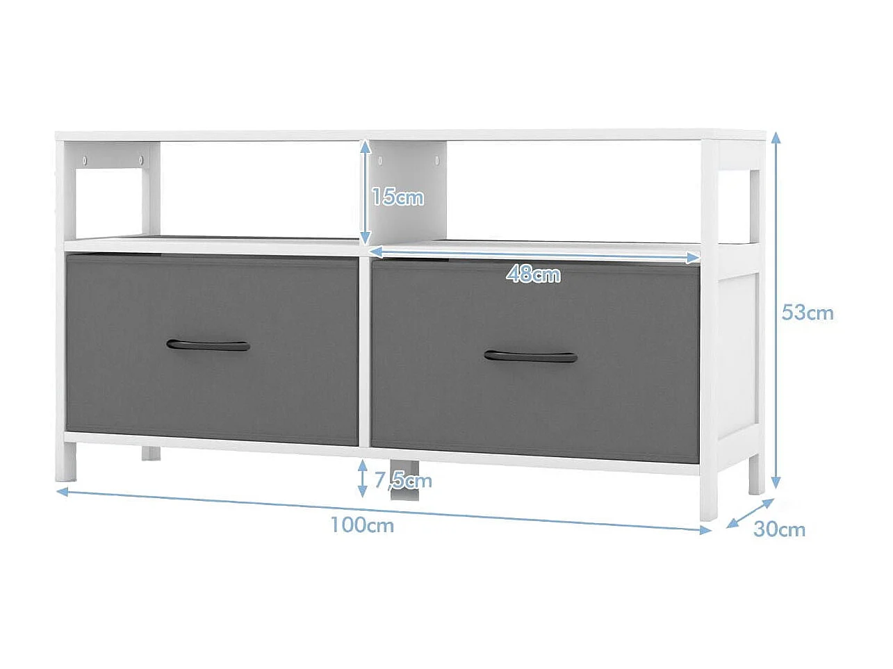 Kommode mit 2 Schubladen Aufbewahrungsschrank mit offenen Regalen 100 x 30 x 53 cm