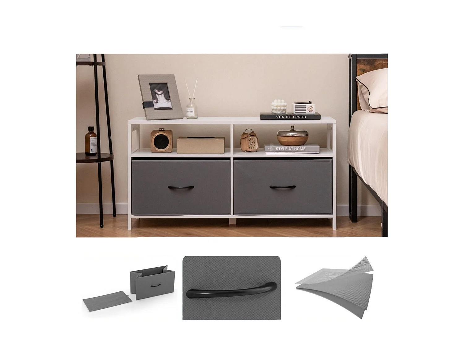 Kommode mit 2 Schubladen Aufbewahrungsschrank mit offenen Regalen 100 x 30 x 53 cm