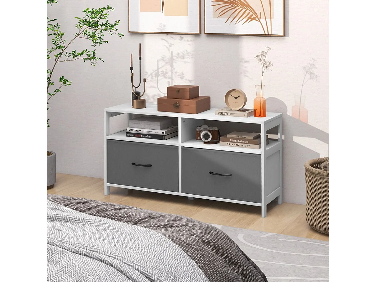 Kommode mit 2 Schubladen Aufbewahrungsschrank mit offenen Regalen 100 x 30 x 53 cm