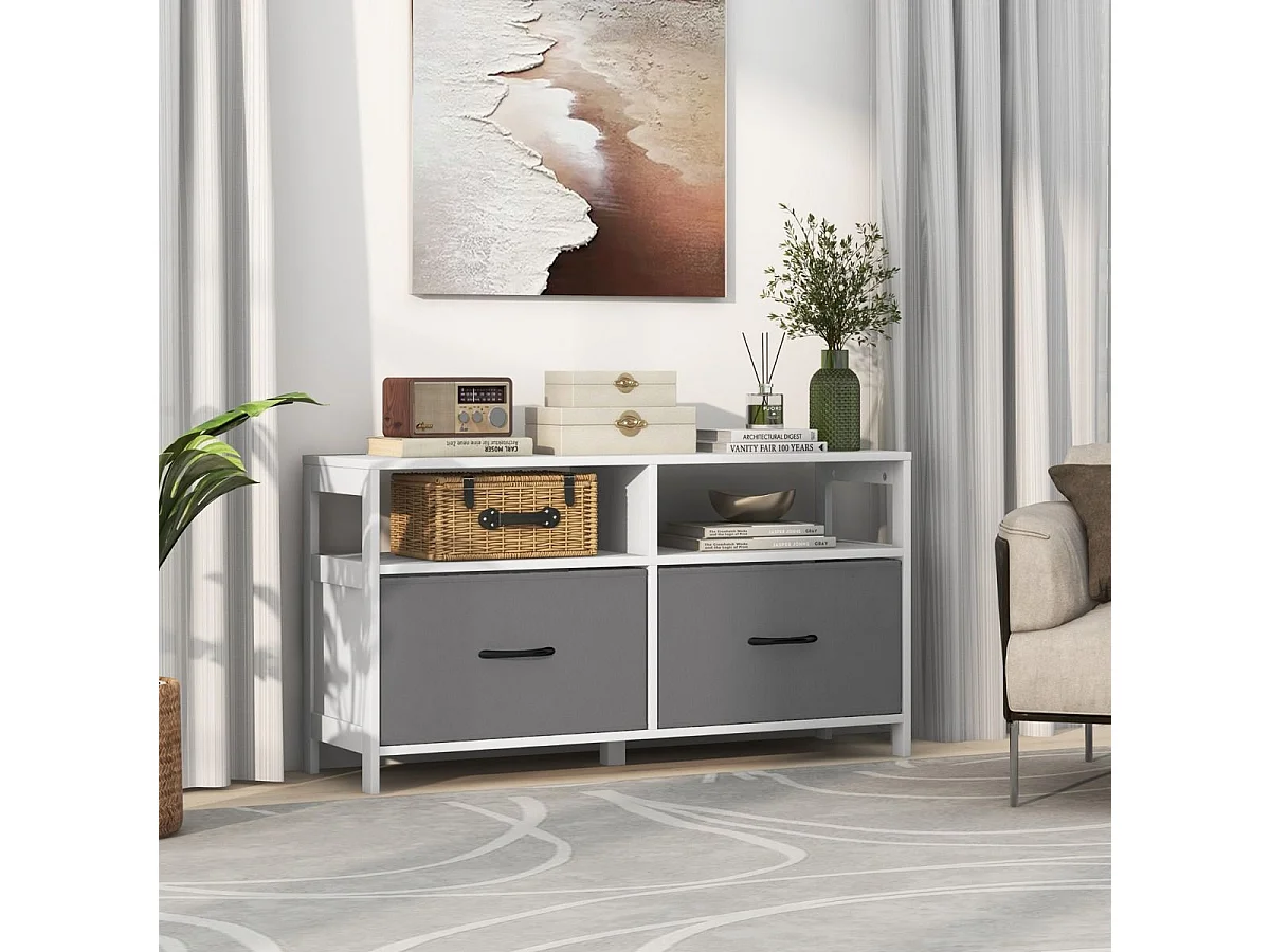 Kommode mit 2 Schubladen Aufbewahrungsschrank mit offenen Regalen 100 x 30 x 53 cm