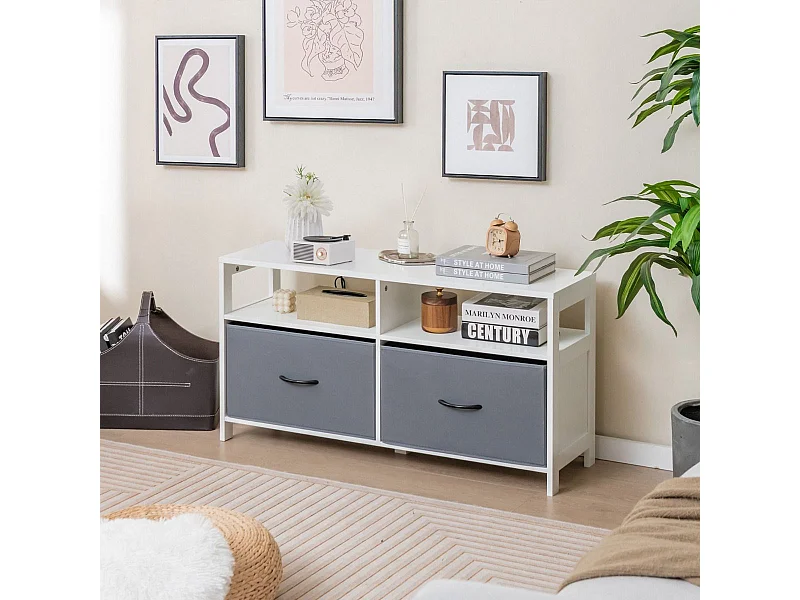 Kommode mit 2 Schubladen Aufbewahrungsschrank mit offenen Regalen 100 x 30 x 53 cm