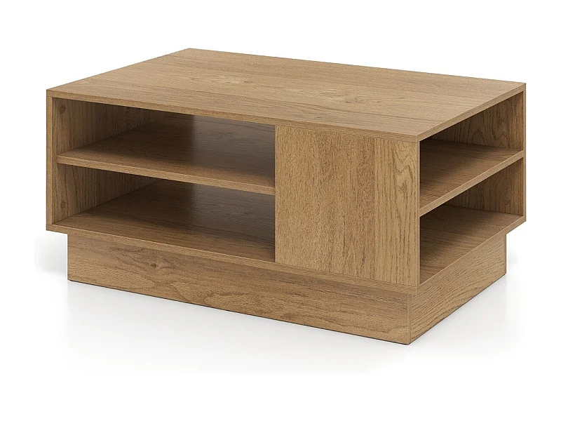 Table Basse Multifonctionnelle Style Moderne Tabled'Appoint Rectangulaire avec 2 Étagères de Rangement Ouvertes 86 x 56 x 41cm Naturel