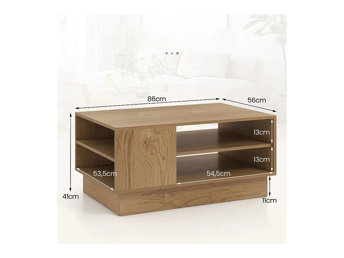 Tavolo centrale rettangolare con 2 ripiani di stoccaggio aperti, Tavolino da caffè moderno Naturale