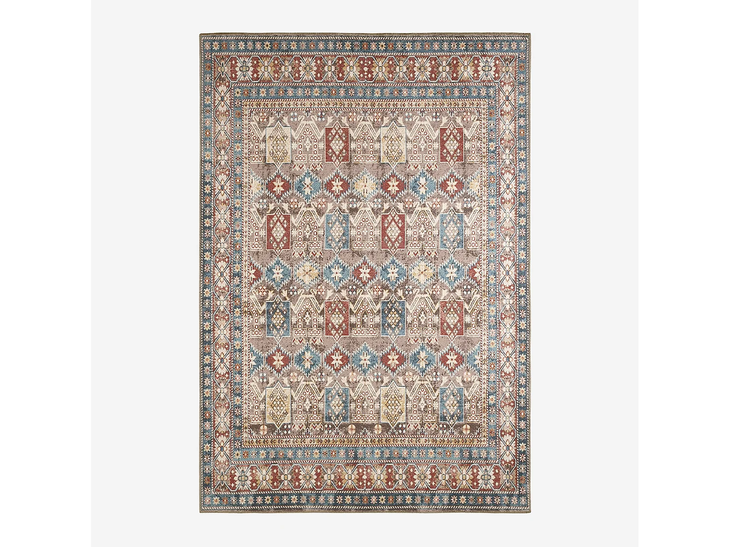 Tapis intérieur motif oriental / persan rouge. marron et bleu 160 x 230 cm - Tomo