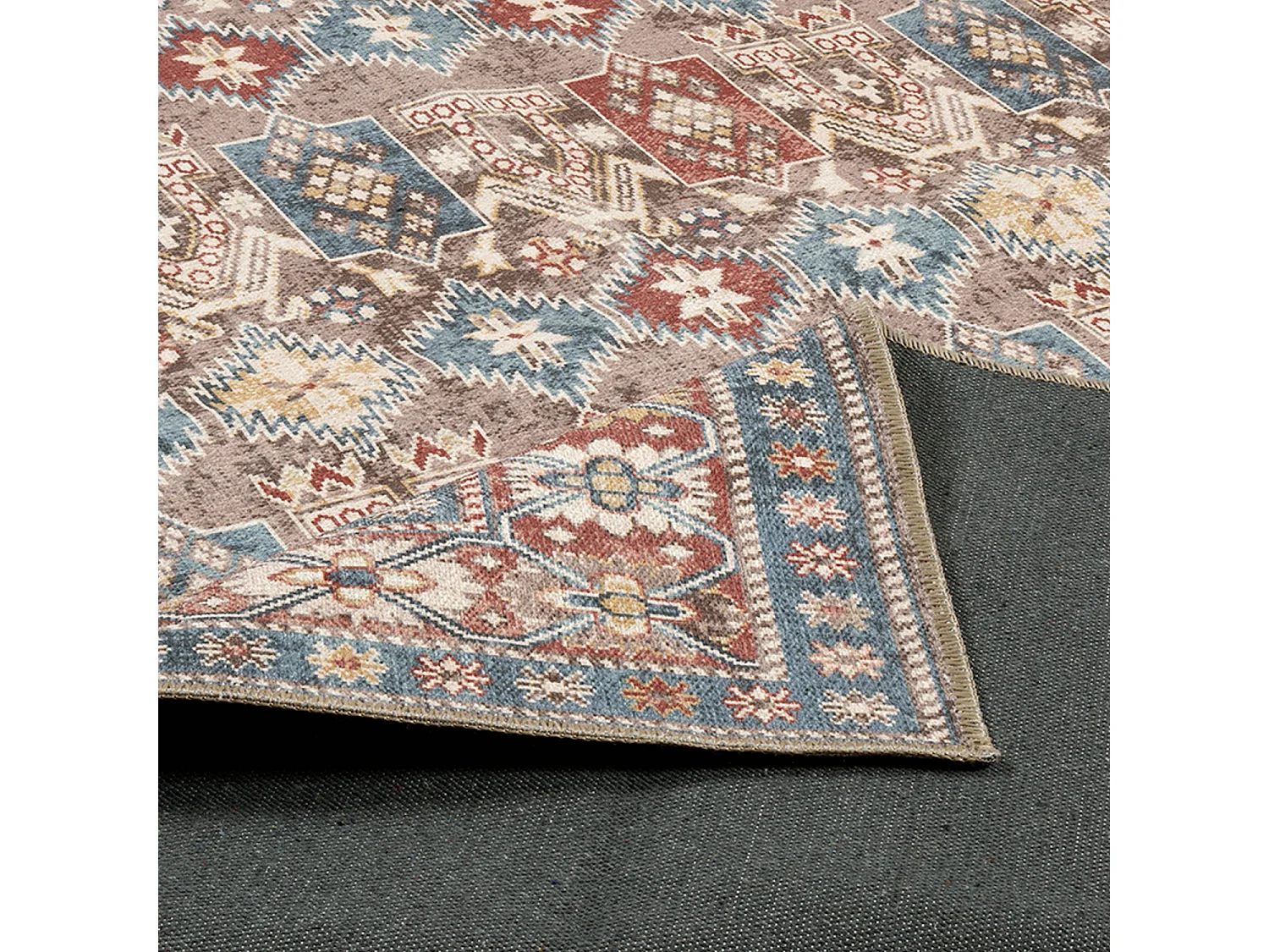 Tapis intérieur motif oriental / persan rouge. marron et bleu 160 x 230 cm - Tomo