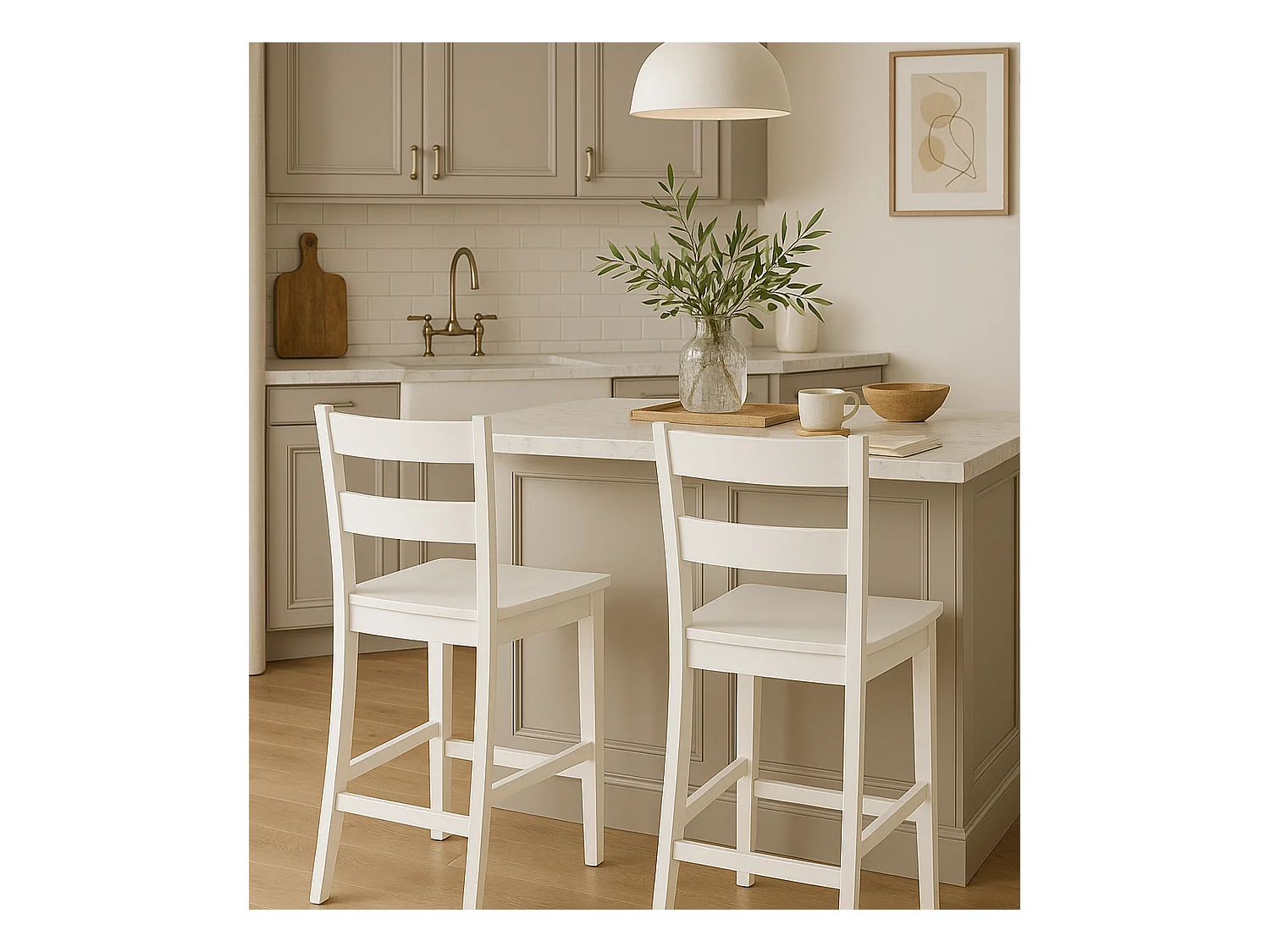 Pack de 2 taburetes de 96x41x47 cm en madera maciza lacada en color blanco Tole