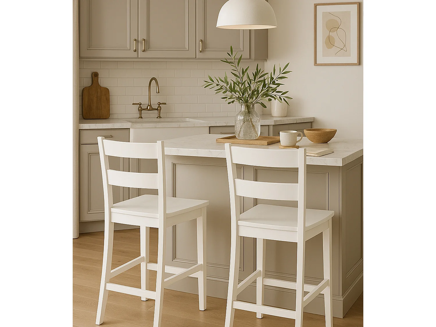 Pack de 2 taburetes de 96x41x47 cm en madera maciza lacada en color blanco Tole