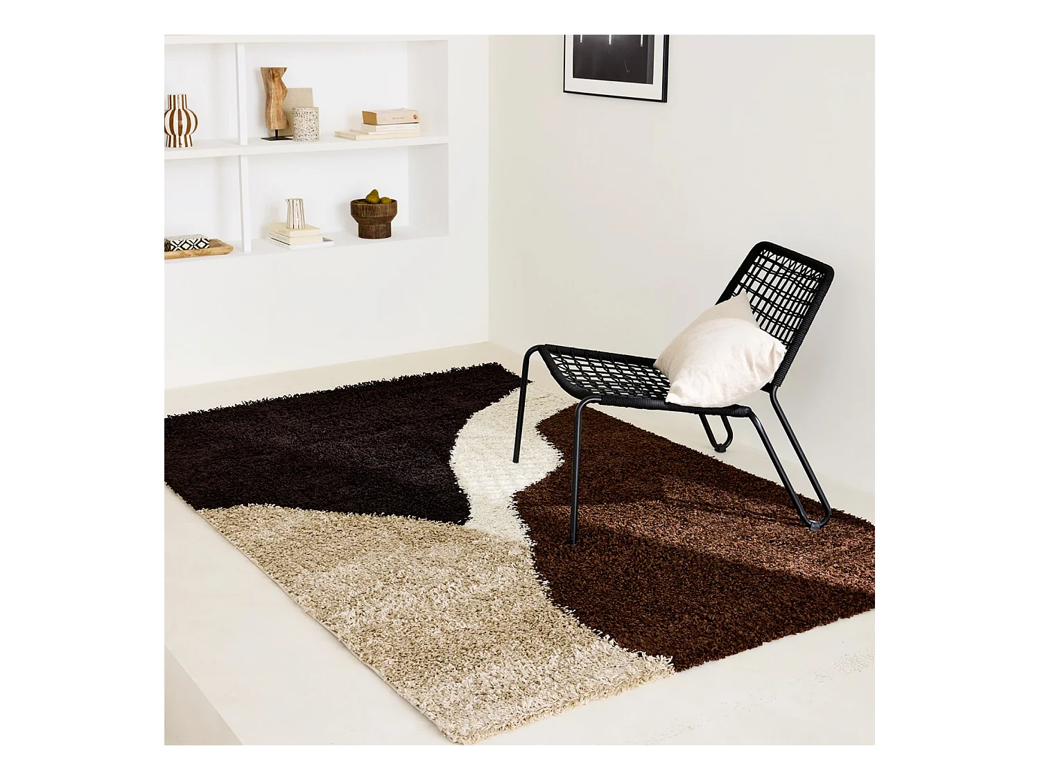 Tappeto da interno shaggy motivi geometrici beige, marrone, nero