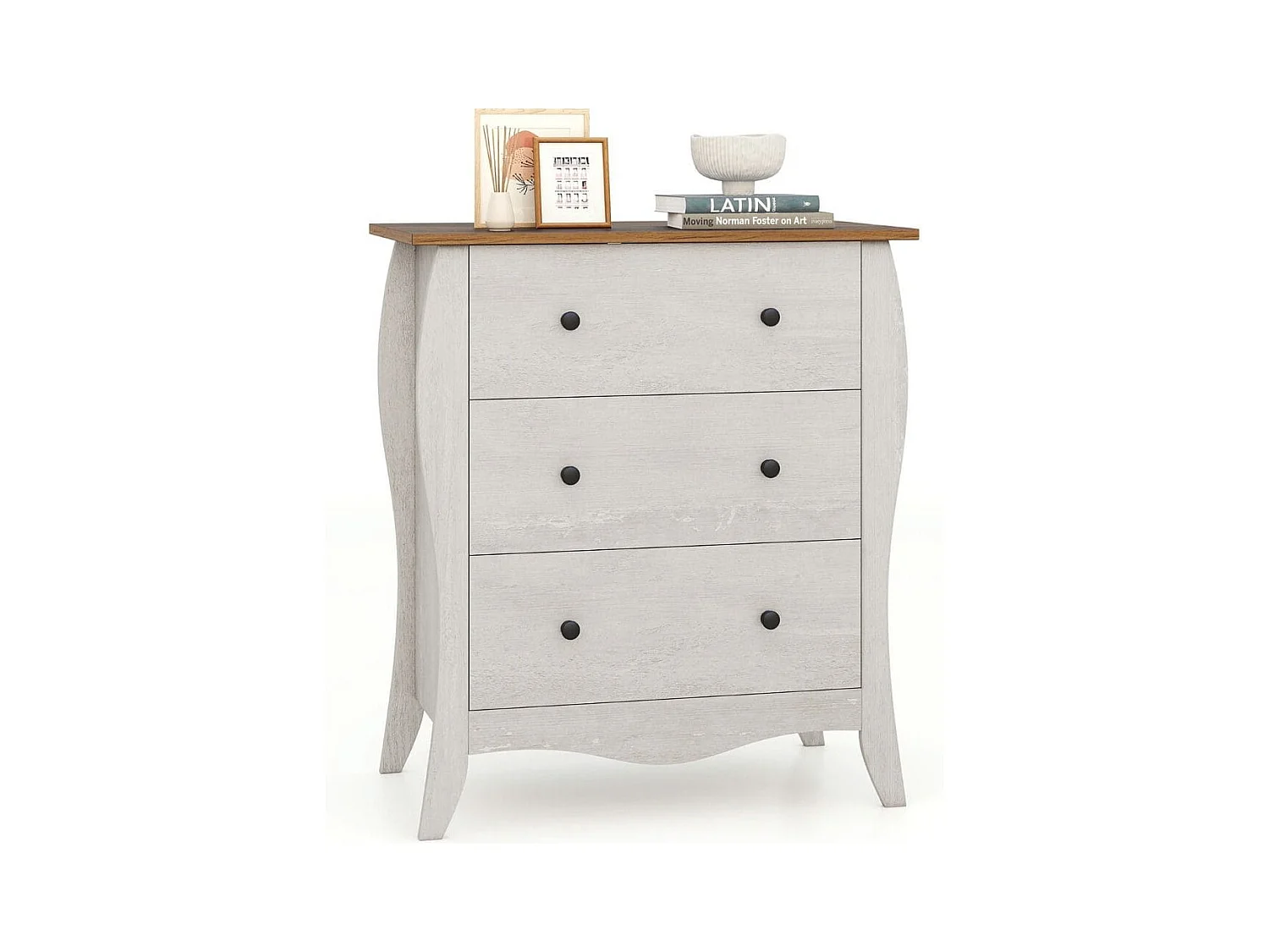 Commode pour Chambre de 76,5 cm Commode Rustique Meuble de Rangement avec 3 Tiroirs en Tissu Pliables et Kit Anti-basculement Gris