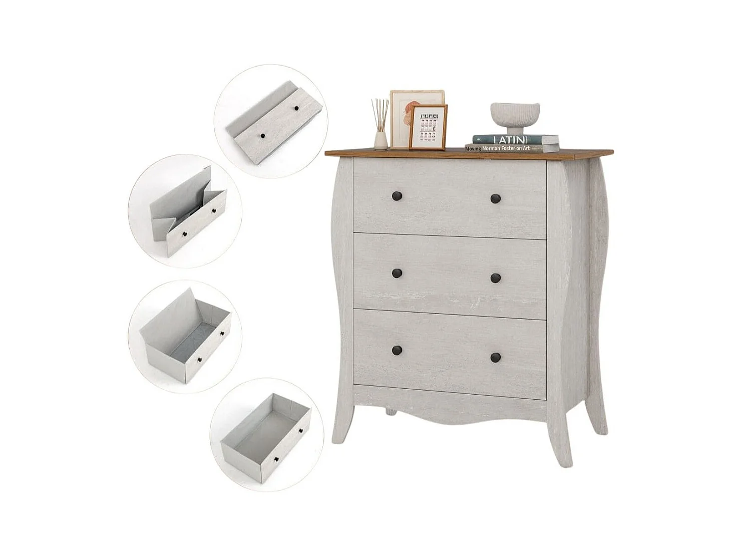 Commode pour Chambre de 76,5 cm Commode Rustique Meuble de Rangement avec 3 Tiroirs en Tissu Pliables et Kit Anti-basculement Gris