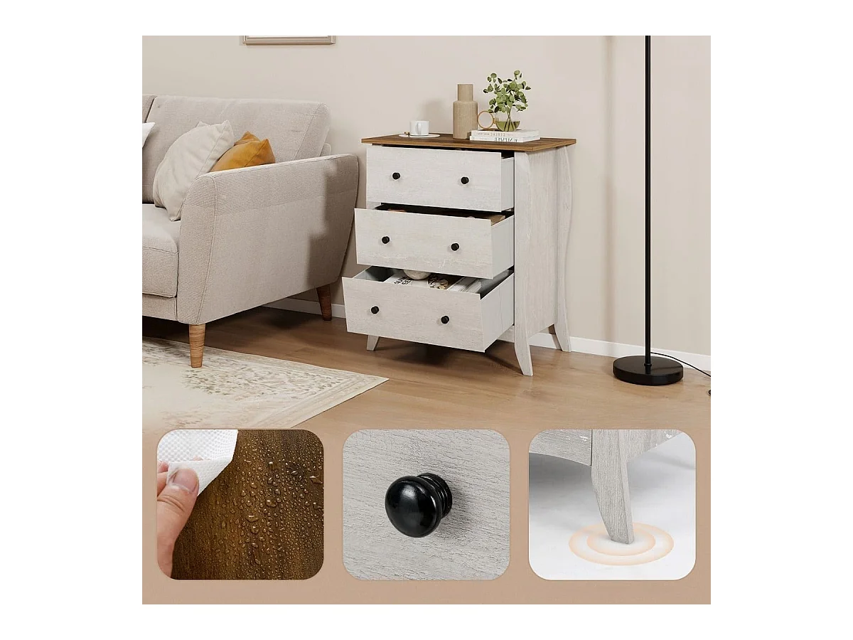 Commode pour Chambre de 76,5 cm Commode Rustique Meuble de Rangement avec 3 Tiroirs en Tissu Pliables et Kit Anti-basculement Gris