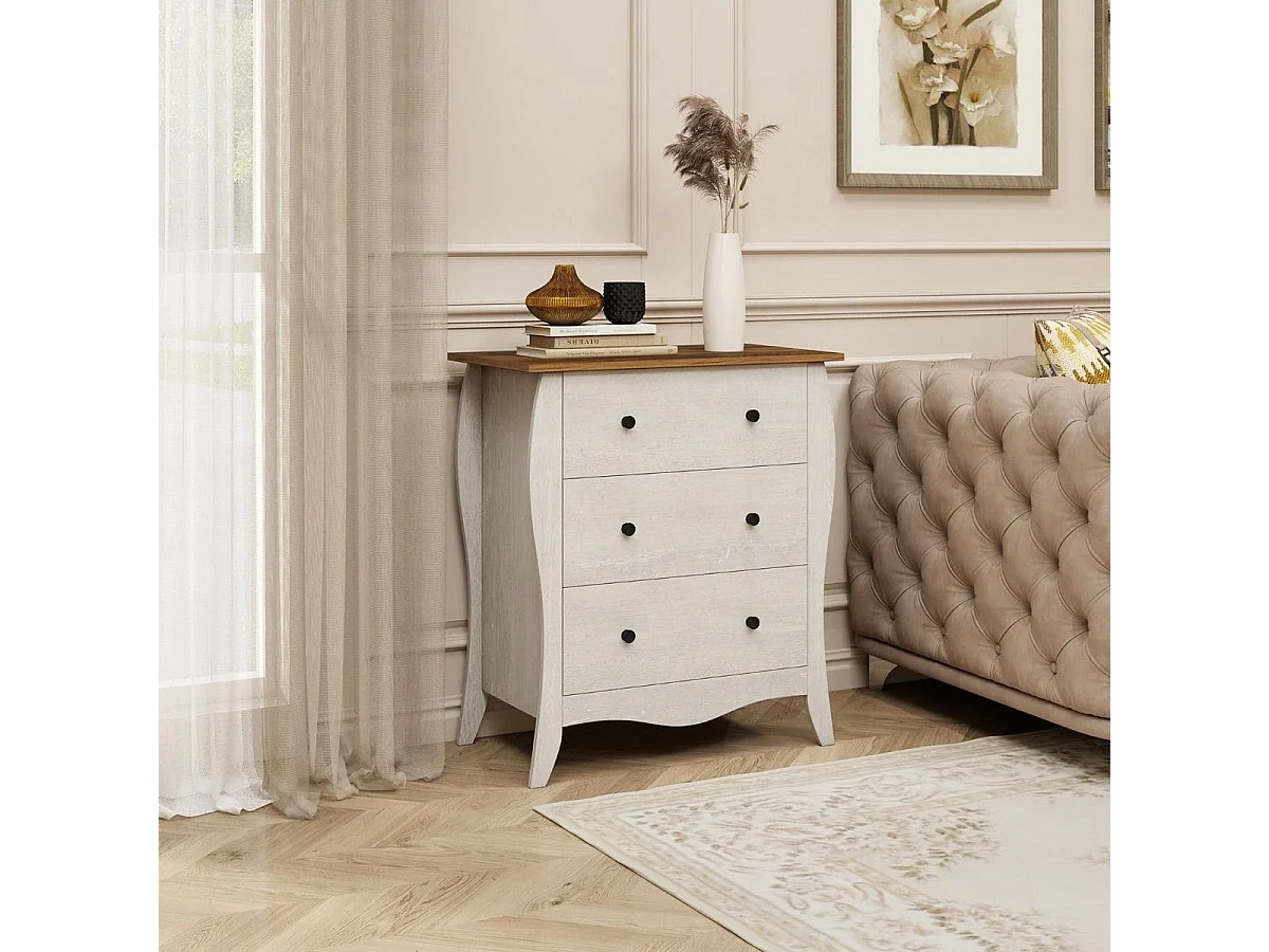 Kommode mit 3 Klappbaren Stoffschubladen Sideboard im Landhausstil Schubladenschrank Grau