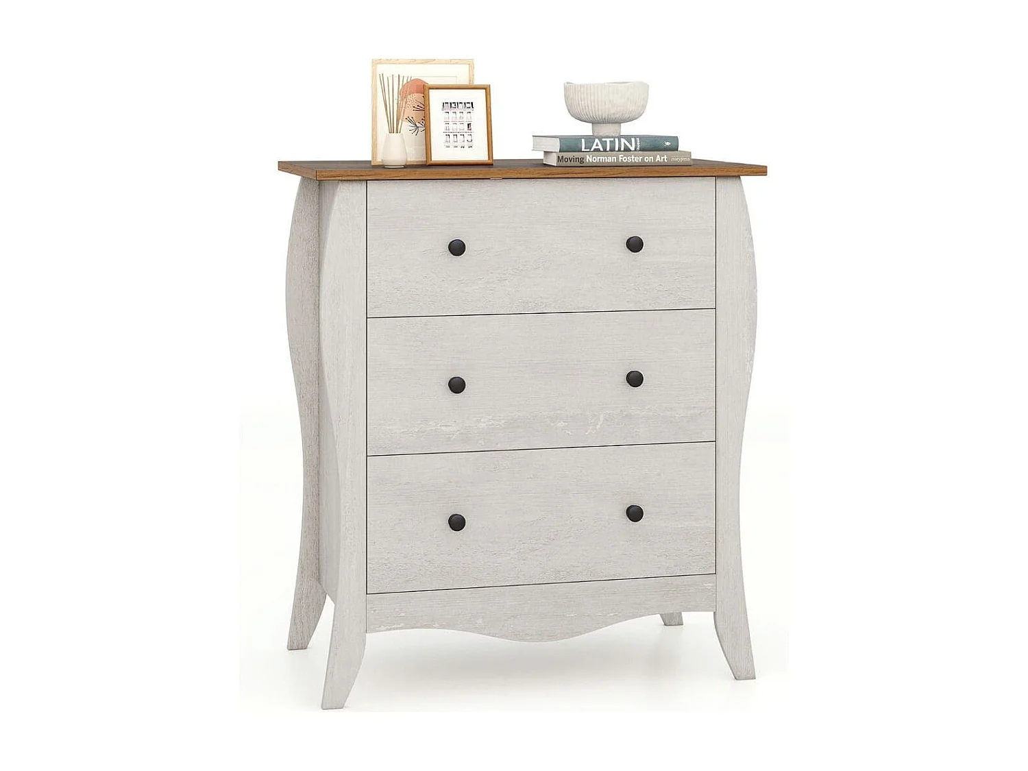 Kommode mit 3 Klappbaren Stoffschubladen Sideboard im Landhausstil Schubladenschrank Grau