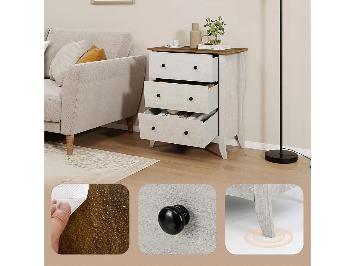 Kommode mit 3 Klappbaren Stoffschubladen Sideboard im Landhausstil Schubladenschrank Grau