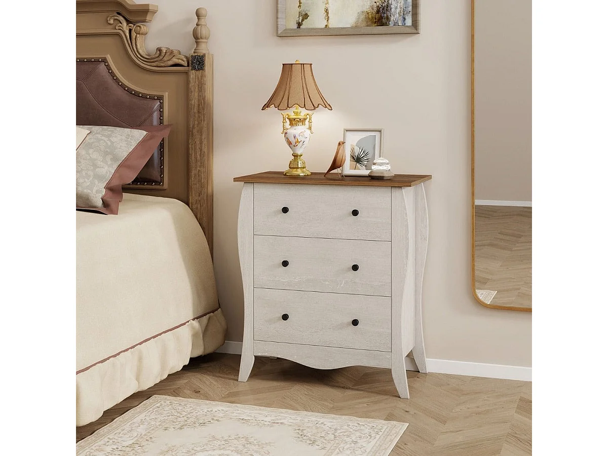 Kommode mit 3 Klappbaren Stoffschubladen Sideboard im Landhausstil Schubladenschrank Grau