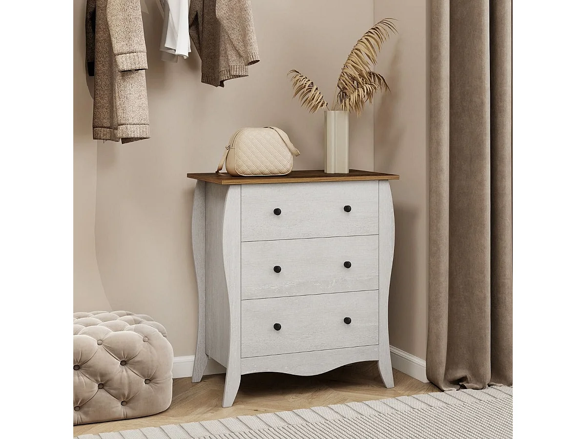 Kommode mit 3 Klappbaren Stoffschubladen Sideboard im Landhausstil Schubladenschrank Grau