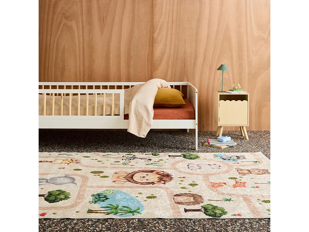 Alfombra interior infantil blanca impresa con animales